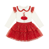 Fashion Day Dreams Skirt Set by Caramelo Kids brings playful elegance to any occasion. This vibrant red ensemble features delicate ruffles and eye-catching sparkle detail.
