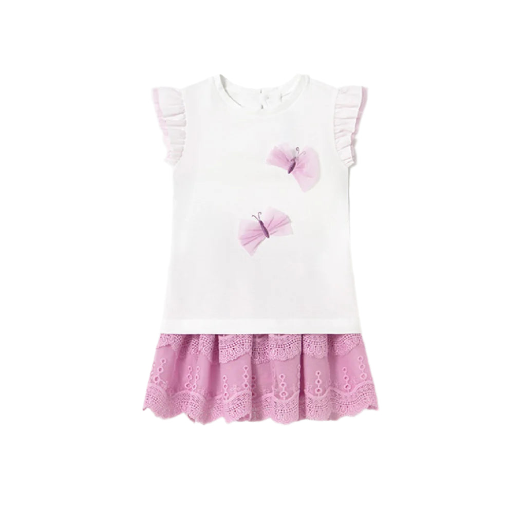 Mayoral Baby Girls Embroidered Tulle Skirt Set Mauve