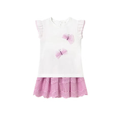 Mayoral Baby Girls Embroidered Tulle Skirt Set Mauve
