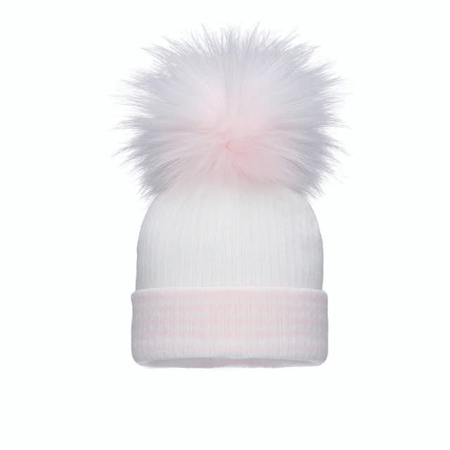 Pom Pom Envy Baby Stripe Hat White Pink