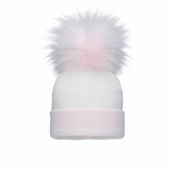 Pom Pom Envy Baby Stripe Hat White Pink