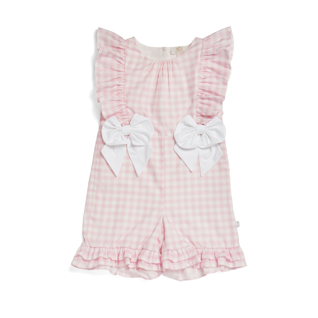 Caramelo Kids Country Kitchen bow playsuit pink. Caramelo Kids Country Kitchen bow playsuit pink.