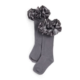 CARAMELO Ruffle Ribbon Knee Length Socks Grey