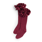 CARAMELO Ruffle Ribbon Knee Length Socks Maroon