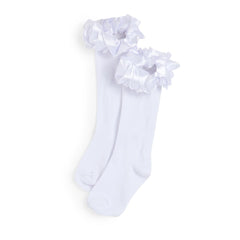 CARAMELO Ruffle Ribbon Knee Length Socks White
