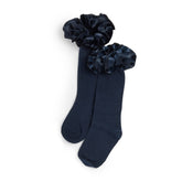 CARAMELO Ruffle Ribbon Knee Length Socks Navy