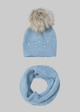 Mayoral Girls Fur Hat Scarf Set Pale Blue