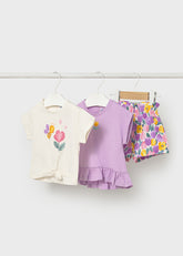 MAYORAL Baby Girls Lilac 3 piece short set. 100% Cotton