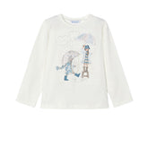 Mayoral Girls long sleeved t-shirt natural and sky blue coloured