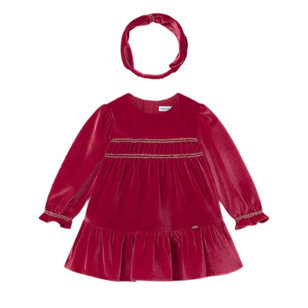 Baby Girls Mayoral Red Velvet Dress with Headband