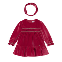 Baby Girls Mayoral Red Velvet Dress with Headband
