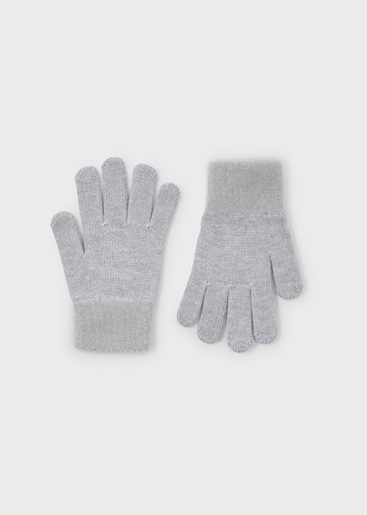 Girls Mayoral Silver Tricot Fur Gloves