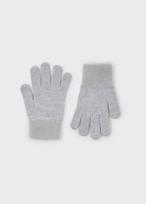 Girls Mayoral Silver Tricot Fur Gloves