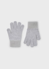 Girls Mayoral Silver Tricot Fur Gloves