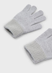 Girls Mayoral Silver Tricot Fur Gloves