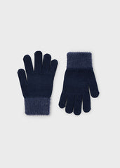 Girls Mayoral Navy Tricot Fur Gloves
