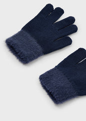 Girls Mayoral Navy Tricot Fur Gloves