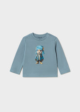 Mayoral Baby Boys Soft cotton long-sleeve tee featuring a playful tiger print. Perfect for layering or everyday wear in a cool arctic blue shade.