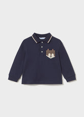 MAYORAL Baby Boys Long sleeved polo shirt with smooth detail. Blue