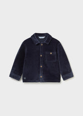 Mayoral Baby Boys Knit Overshirt in dark blue. Crafted from a comfortable cotton-blend fabric with a touch of stretch for easy movement. Perfect for layering or wearing solo.