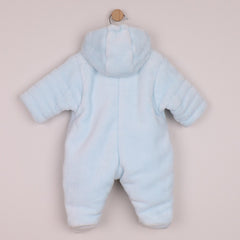 EMILE et ROSE ABEL This warm and snuggly pramsuit in pale blue, deep pile fleece is very cosy with padding and jersey lining.