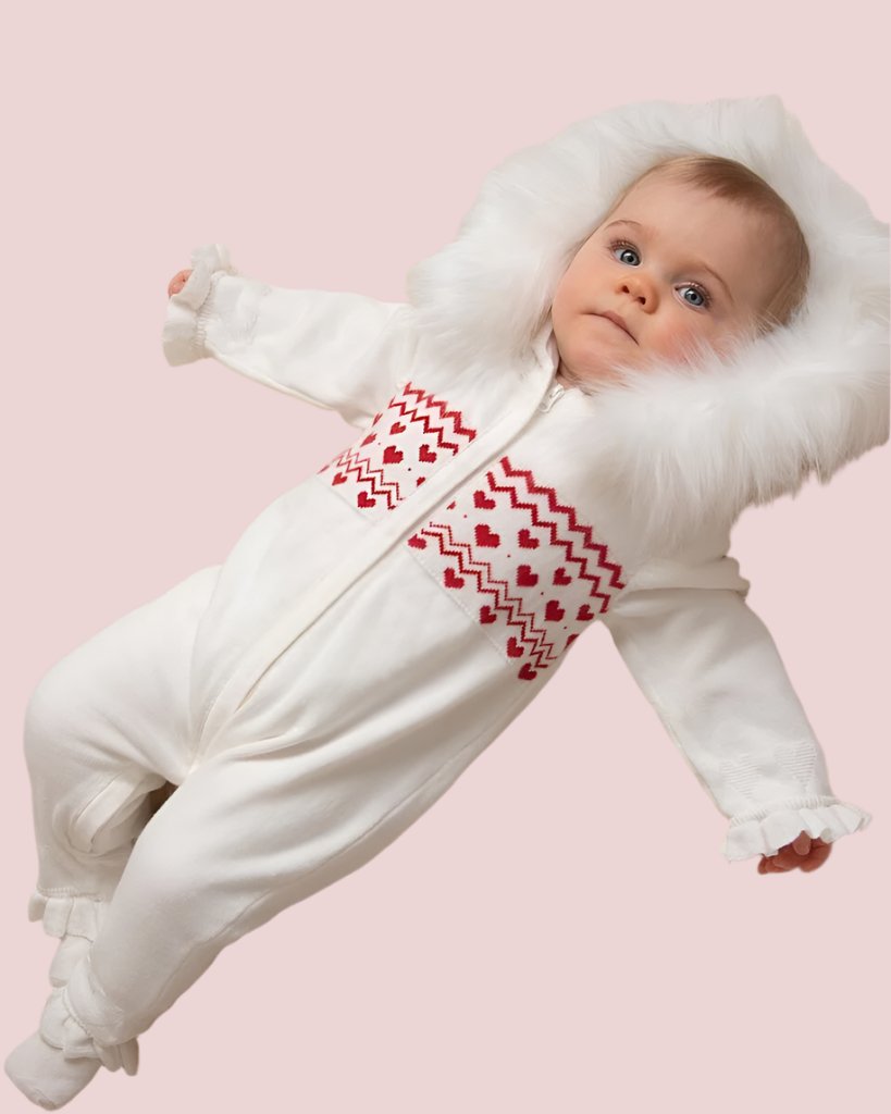 Mini Knitted Heart Fairisle Zip Romper Mini Knitted Heart Fairisle Zip Romper