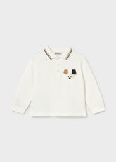 MAYORAL Baby Boys Long sleeved polo shirt with smooth detail. Cream