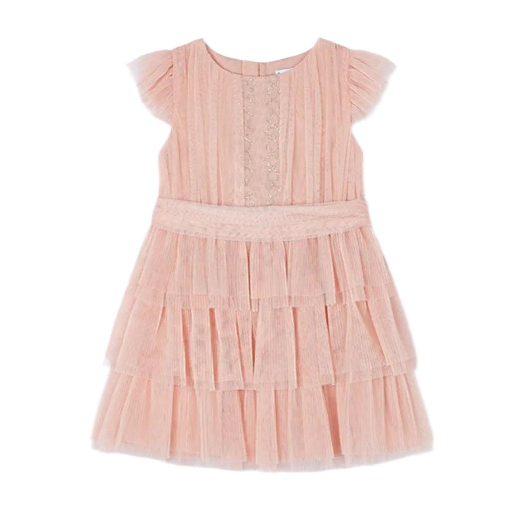 Mayoral Pearl Girls Pleated Tulle Dress Nude