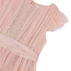 Girls Peach Pearl Pleated Tulle Dress