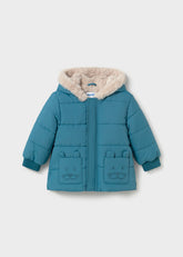 Mayoral Cosy faux fur lined jacket for baby boys in soft blue