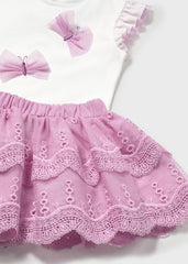 Baby Girls Embroidered Tulle Skirt Set Mauve