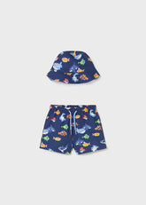 Mayoral Children's swim set with blue sun hat and navy shorts