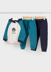 MAYORAL Baby Boys Hoodie with 2 Pair Trousers, Combined Tracksuit. Blue