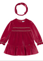 Baby Girls Mayoral Red Velvet Dress with Headband