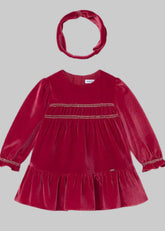 Baby Girls Mayoral Red Velvet Dress with Headband