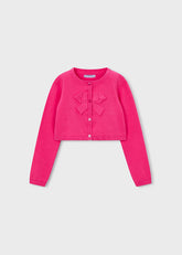 Mayoral Girls pink cardigan with bow details.