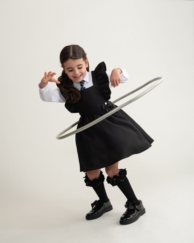 CARAMELO BTS Black Flared Pinafore with Bow CARAMELO BTS Black Flared Pinafore with Bow