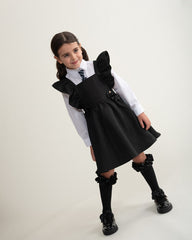 CARAMELO BTS Black Flared Pinafore with Bow