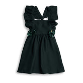 BTS Bottle Green Flared Pinafore with Bow