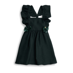 BTS Bottle Green Flared Pinafore with Bow