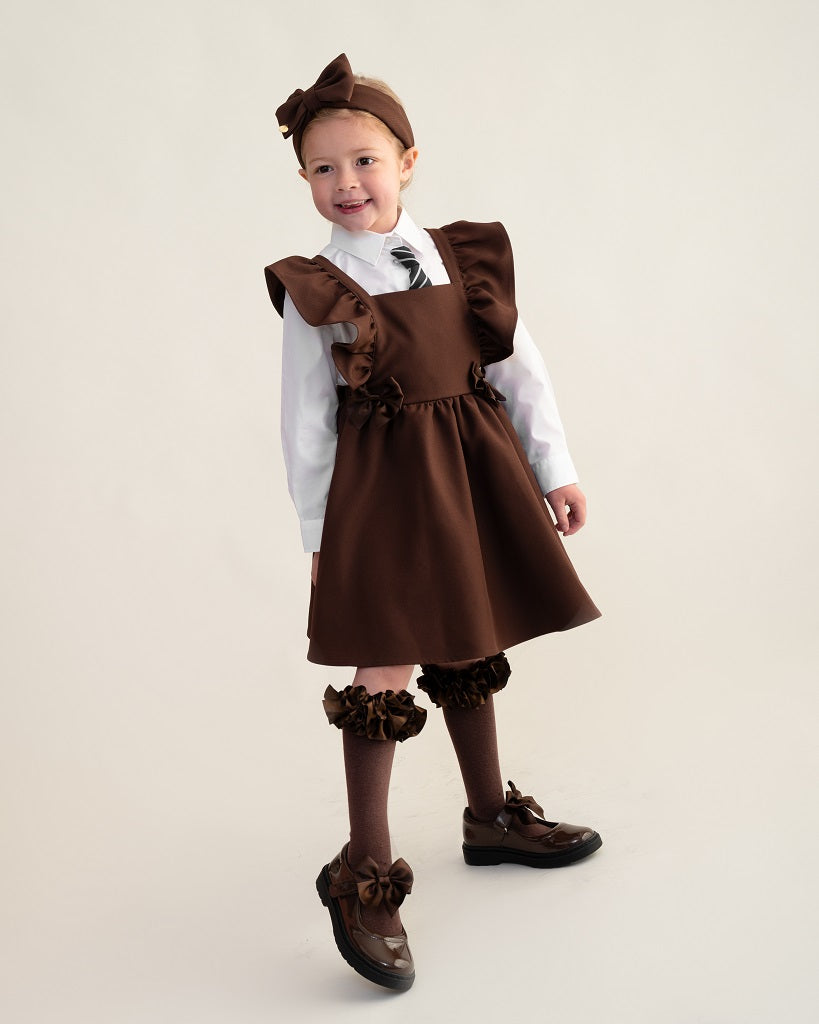 CARAMELO BTS Brown Flared Pinafore with Bow