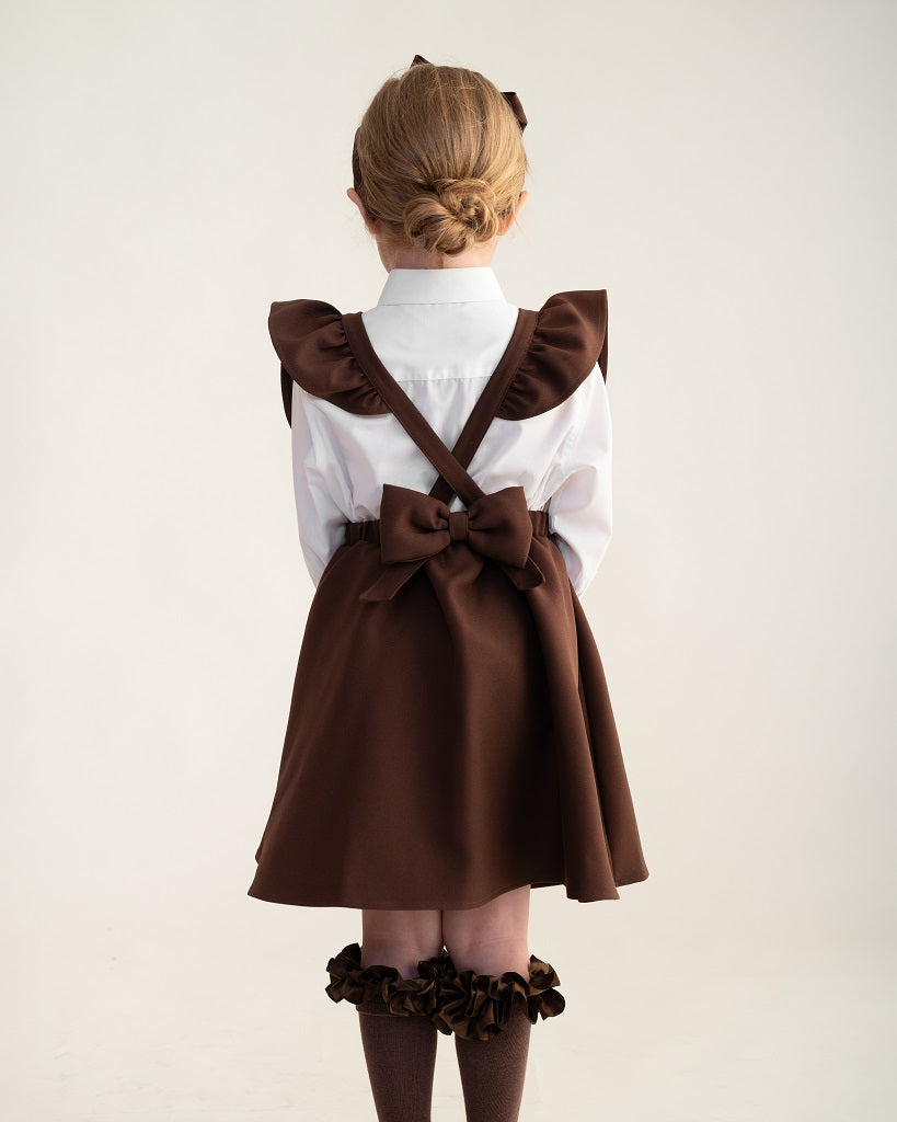 CARAMELO BTS Brown Flared Pinafore with Bow CARAMELO BTS Brown Flared Pinafore with Bow