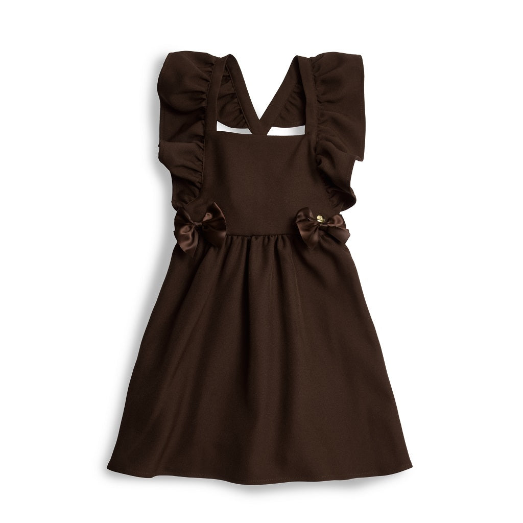 CARAMELO BTS Brown Flared Pinafore with Bow CARAMELO BTS Brown Flared Pinafore with Bow