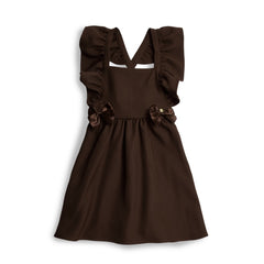 CARAMELO BTS Brown Flared Pinafore with Bow