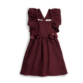 CARAMELO BTS Maroon Flared Pinafore with Bow