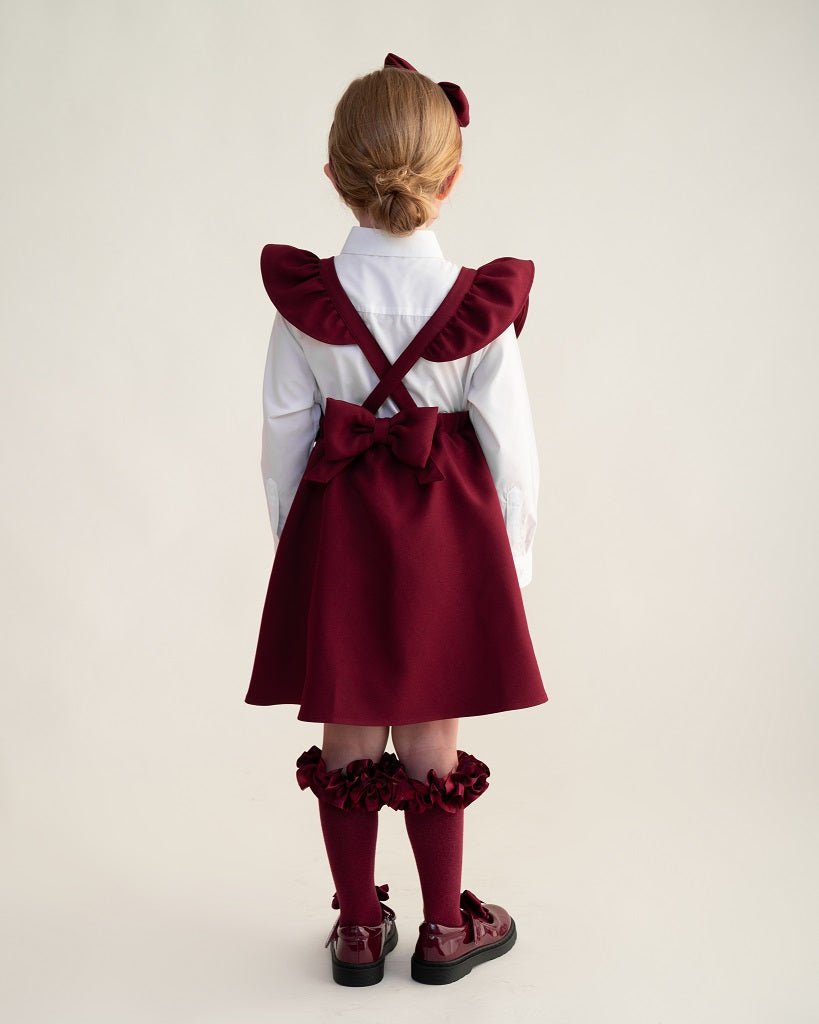 CARAMELO BTS Maroon Flared Pinafore with Bow CARAMELO BTS Maroon Flared Pinafore with Bow