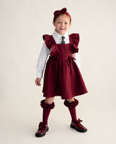 CARAMELO BTS Maroon Flared Pinafore with Bow