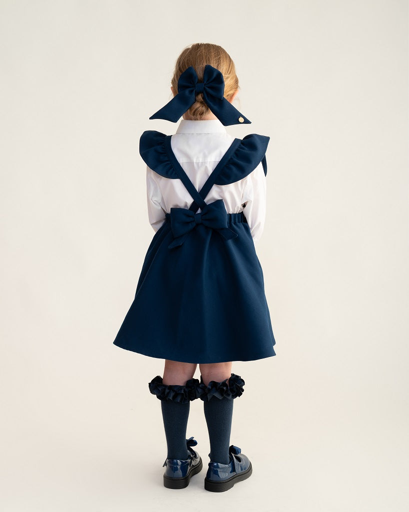 BTS Navy Flared Pinafore with Bow BTS Navy Flared Pinafore with Bow