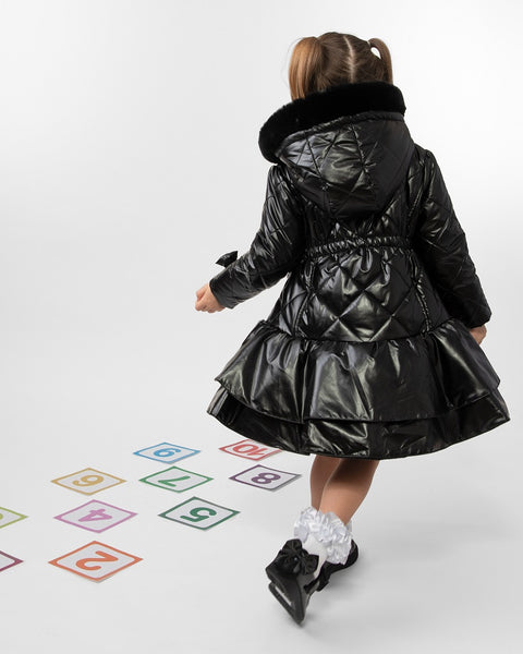 Caramelo Quilted Coat with Bow Black