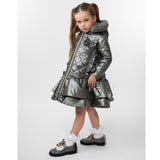 Grey quilted coat with bow from Caramelo Kids.
